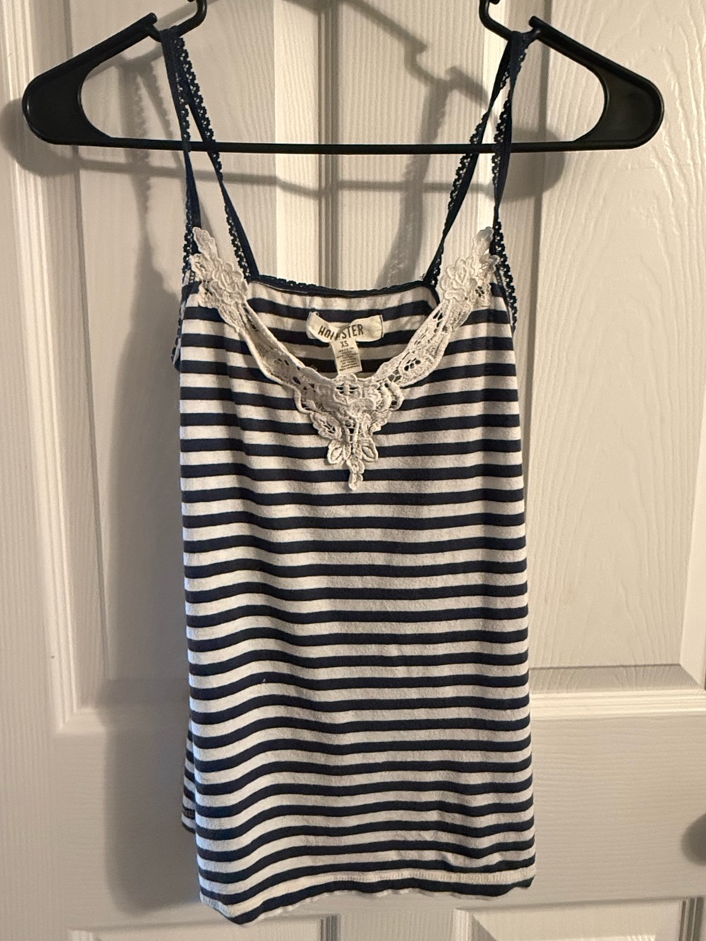 Vintage Y2K Hollister Navy Striped Lace Trim Cami Tank Top Extra Small XS